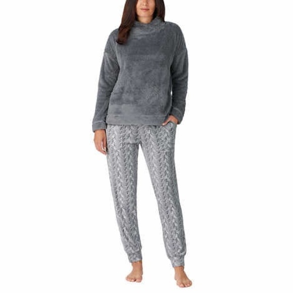 Ladies Cozy Fleece Gray Lounge Pajama Set Small - Picture 1 of 16